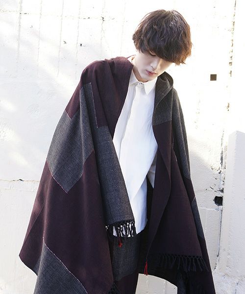 YANTOR ヤントル.Block Jamdani Khadi Stole[Y203ST01/WINE×CHARCOAL]