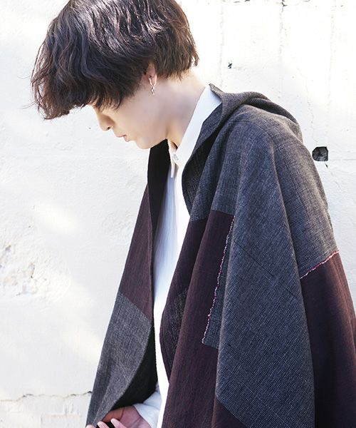 YANTOR ヤントル.Block Jamdani Khadi Stole[Y203ST01/WINE×CHARCOAL]