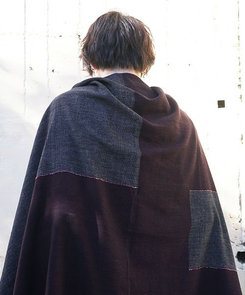 YANTOR ヤントル.Block Jamdani Khadi Stole[Y203ST01/WINE×CHARCOAL]