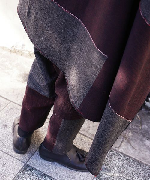 YANTOR ヤントル.Block Jamdani Khadi Stole[Y203ST01/WINE×CHARCOAL]