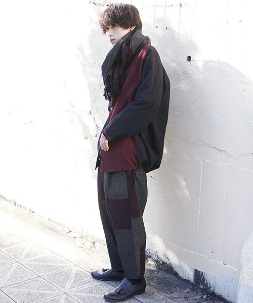 YANTOR ヤントル.Block Jamdani Khadi Stole[Y203ST01/WINE×CHARCOAL]