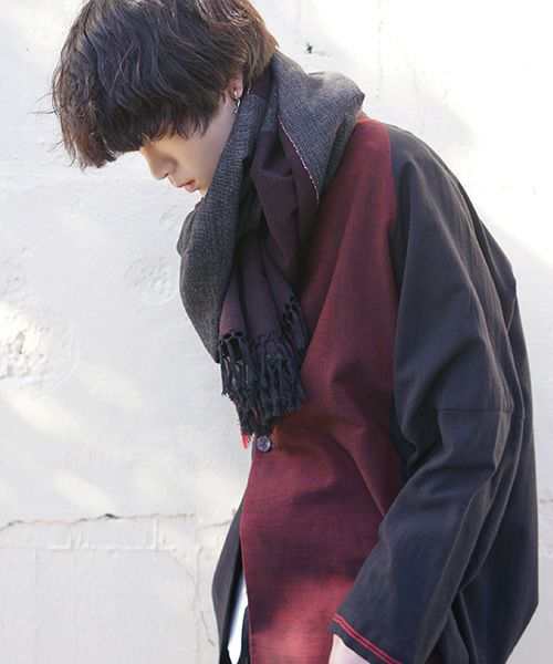 YANTOR ヤントル.Block Jamdani Khadi Stole[Y203ST01/WINE×CHARCOAL]