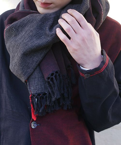 YANTOR ヤントル.Block Jamdani Khadi Stole[Y203ST01/WINE×CHARCOAL]