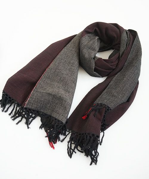 YANTOR ヤントル.Block Jamdani Khadi Stole[Y203ST01/WINE×CHARCOAL]