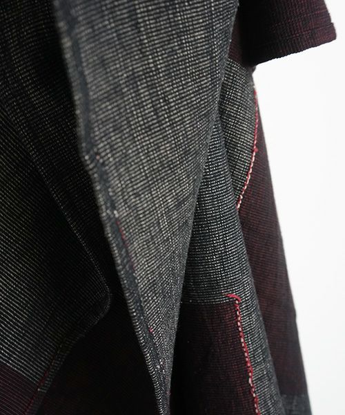 YANTOR ヤントル.Block Jamdani Khadi Stole[Y203ST01/WINE×CHARCOAL]