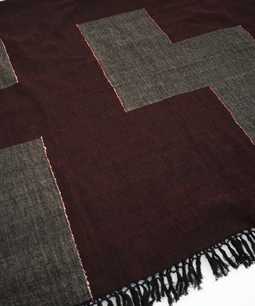 YANTOR ヤントル.Block Jamdani Khadi Stole[Y203ST01/WINE×CHARCOAL]