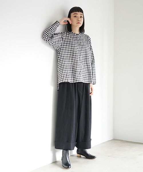 Mochi.モチ.no collar shirt [gingham check]