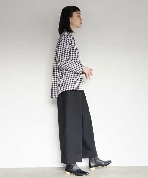 Mochi.モチ.no collar shirt [gingham check]