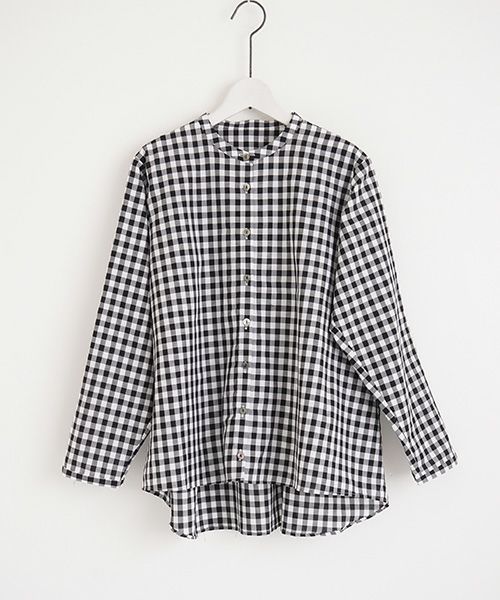 Mochi.モチ.no collar shirt [gingham check]