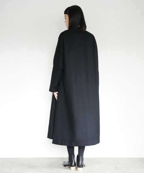 Mochi モチ　100％ウール　Aライン　ロングコート　黒裄丈…76cm