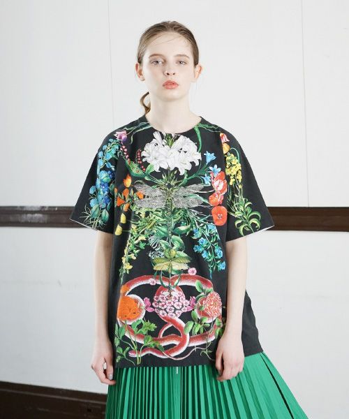 AHCAHCUM.あちゃちゅむ.お花の体Tシャツ[01-203-1501/black]