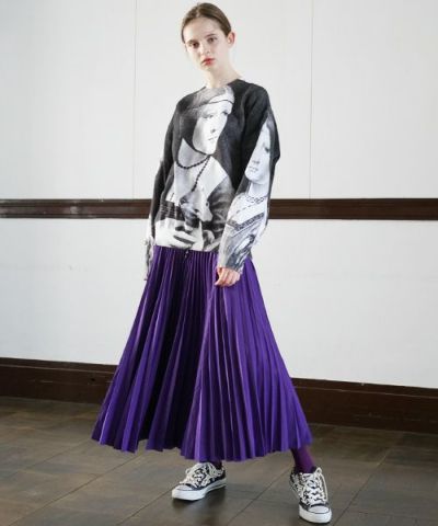 AHCAHCUMあちゃちゅむバイカラープリーツスカート[01-191-6102/purple