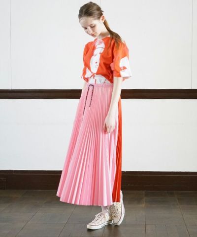 AHCAHCUMあちゃちゅむバイカラープリーツスカート[01-191-6102/pink