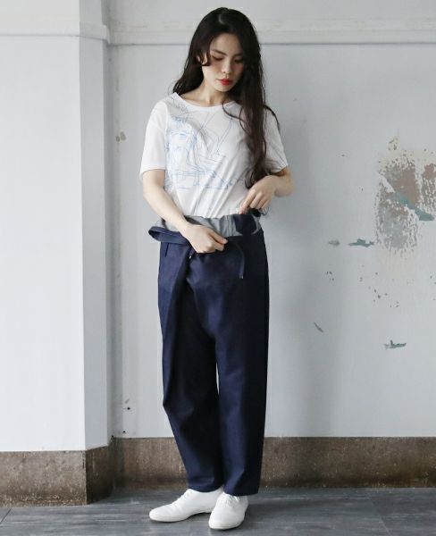 hatra×Palm maison.ハトラ×パームメゾン.限定復刻 ・巻デニム スリム [NAVY]_