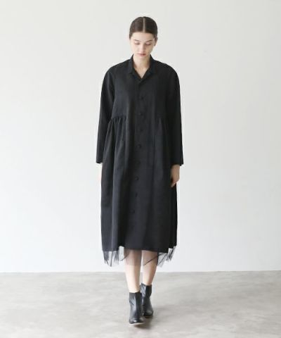 Mochi / DRESSING silk cotton gather dress [black]