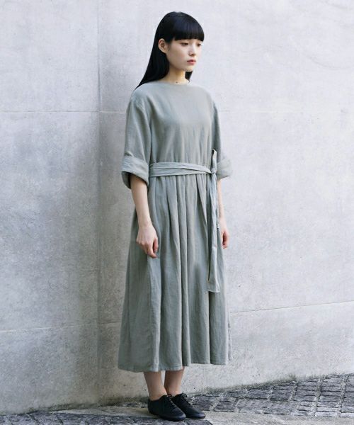 Mochi.モチ.belt dress [ms21-op-03/green grey/ｓa]