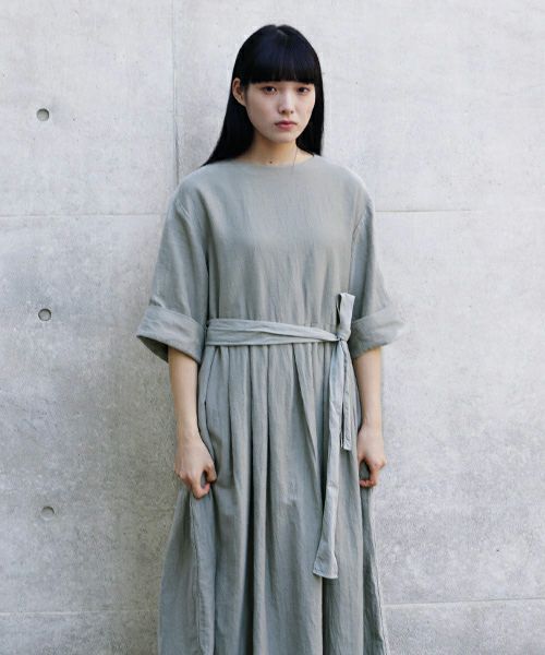 Mochi.モチ.belt dress [ms21-op-03/green grey/ｓa]