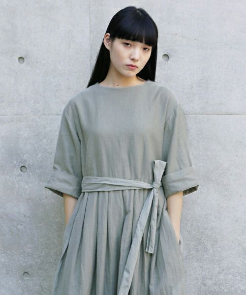 Mochi.モチ.belt dress [ms21-op-03/green grey/ｓa]