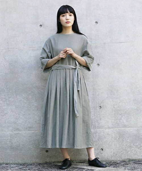 Mochi.モチ.belt dress [ms21-op-03/green grey/ｓa]