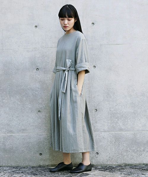 Mochi.モチ.belt dress [ms21-op-03/green grey/ｓa]
