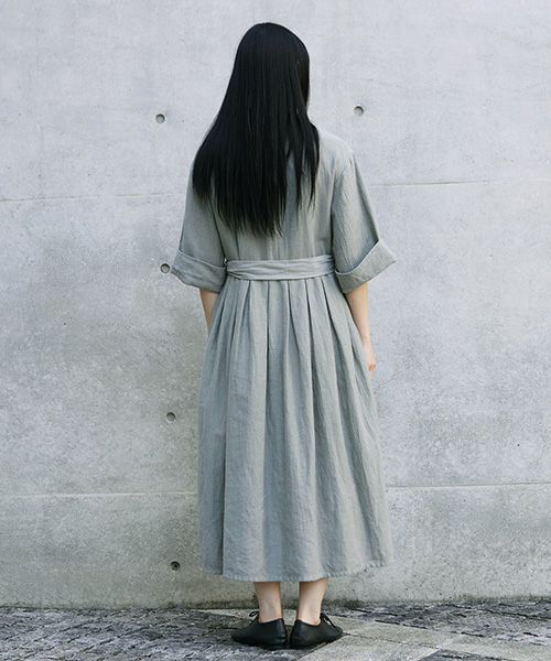 Mochi.モチ.belt dress [ms21-op-03/green grey/ｓa]
