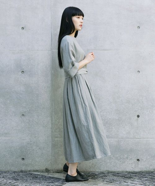 Mochi.モチ.belt dress [ms21-op-03/green grey/ｓa]