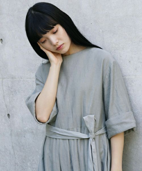 Mochi.モチ.belt dress [ms21-op-03/green grey/ｓa]