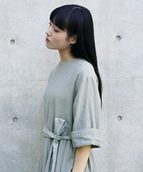 Mochi.モチ.belt dress [ms21-op-03/green grey/ｓa]