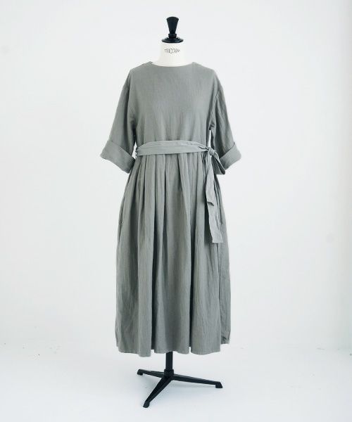 Mochi.モチ.belt dress [ms21-op-03/green grey/ｓa]