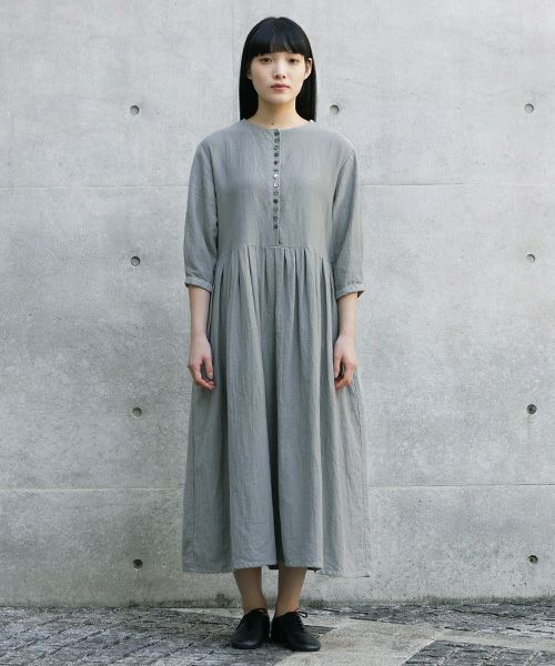 Mochi.モチ.button dress [ms21-op-04/green grey/sa]