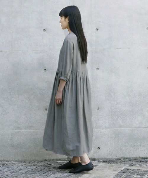 Mochi.モチ.button dress [ms21-op-04/green grey/sa]