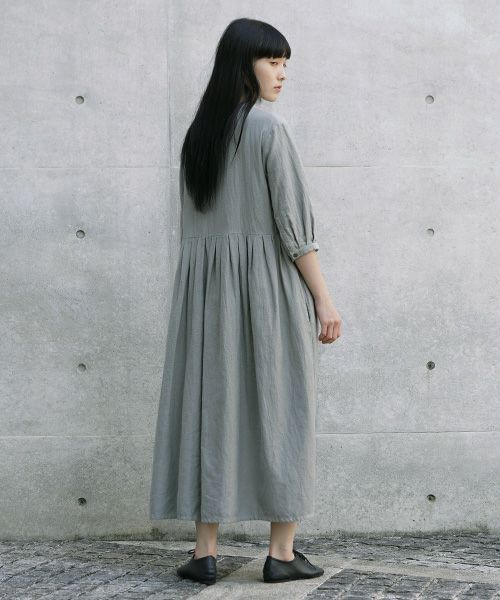 Mochi.モチ.button dress [ms21-op-04/green grey/sa]