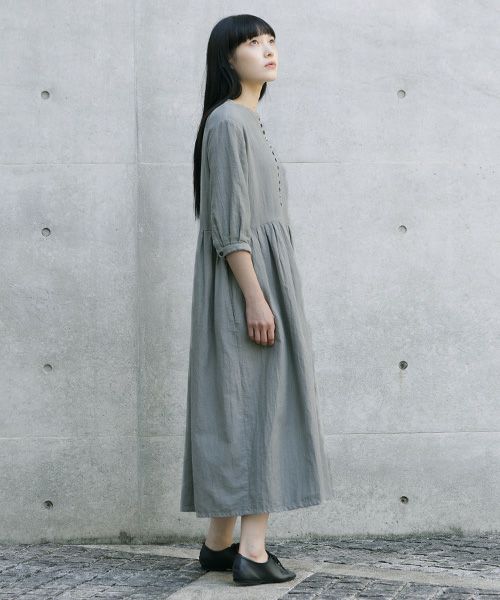 Mochi.モチ.button dress [ms21-op-04/green grey/sa]