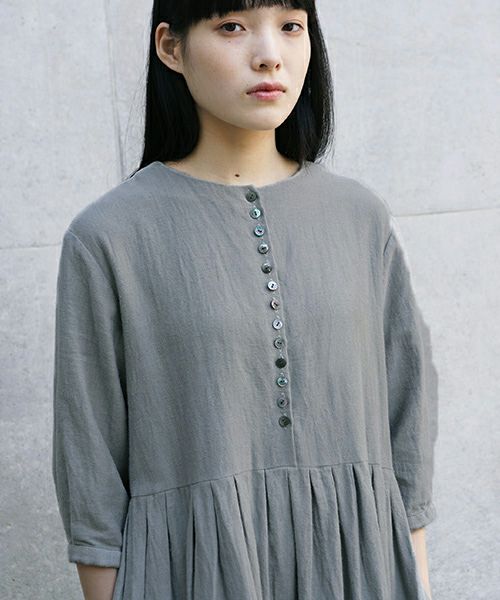 Mochi.モチ.button dress [ms21-op-04/green grey/sa]