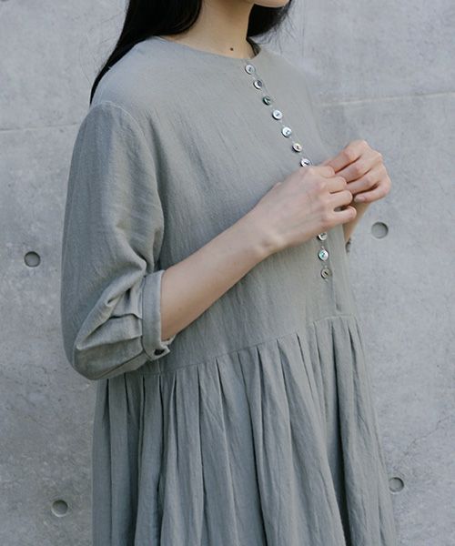 Mochi.モチ.button dress [ms21-op-04/green grey/sa]