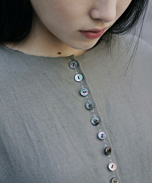 Mochi.モチ.button dress [ms21-op-04/green grey/sa]