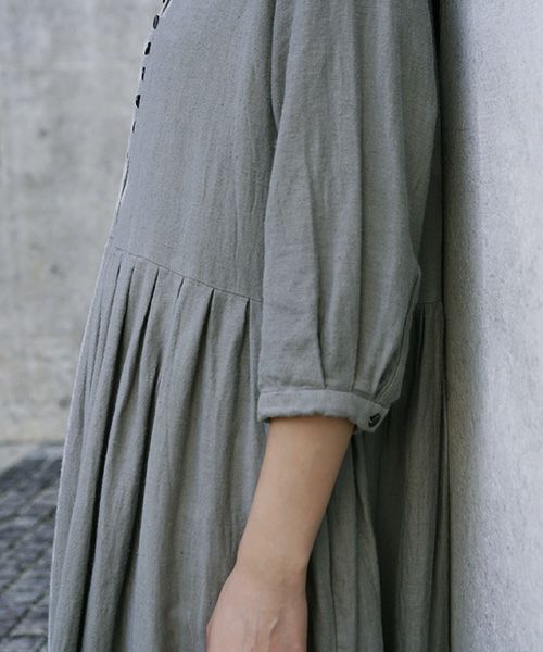 Mochi.モチ.button dress [ms21-op-04/green grey/sa]