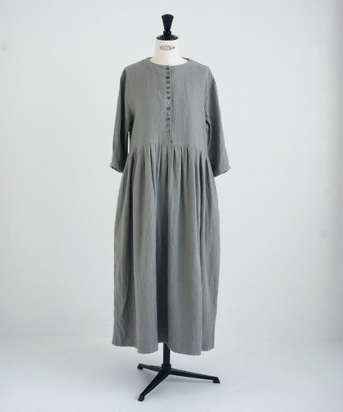 Mochi.モチ.button dress [ms21-op-04/green grey/sa]
