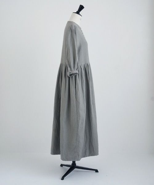 Mochi.モチ.button dress [ms21-op-04/green grey/sa]