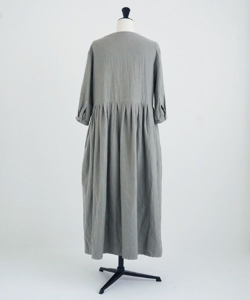 Mochi.モチ.button dress [ms21-op-04/green grey/sa]