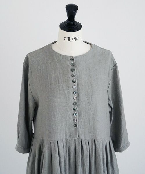 Mochi.モチ.button dress [ms21-op-04/green grey/sa]