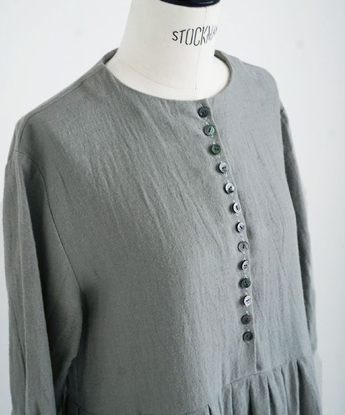 Mochi.モチ.button dress [ms21-op-04/green grey/sa]