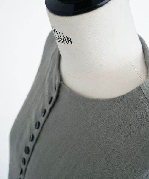 Mochi.モチ.button dress [ms21-op-04/green grey/sa]