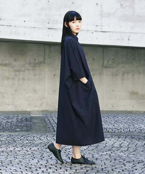 Mochi.モチ.supima cotton long shirt dress [ms21-op-05/navy]