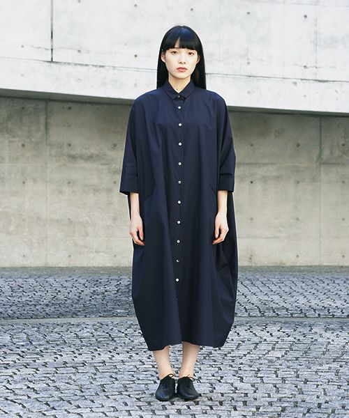 Mochi.モチ.supima cotton long shirt dress [ms21-op-05/navy]
