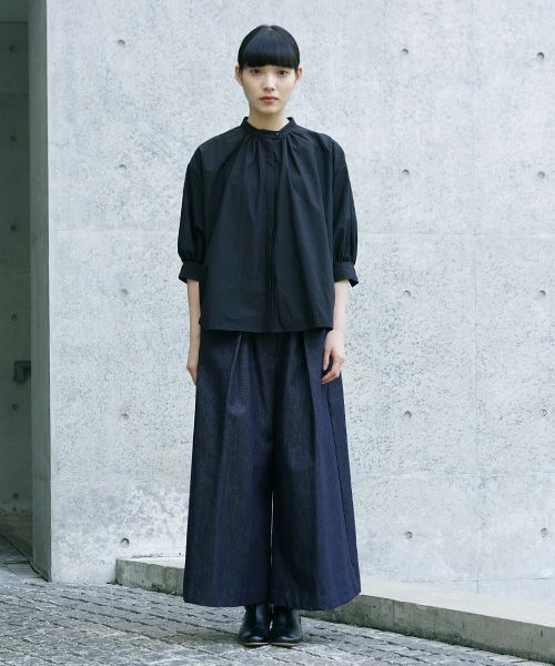 Mochi.モチ.silk cotton denim wide pants.[ms21-p-02/indigo]