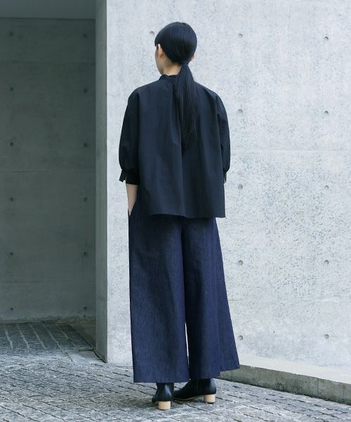 Mochi.モチ.silk cotton denim wide pants.[ms21-p-02/indigo]