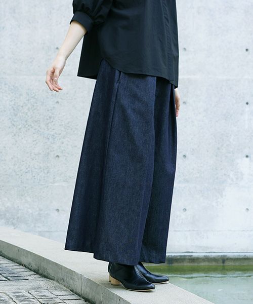 Mochi.モチ.silk cotton denim wide pants.[ms21-p-02/indigo]
