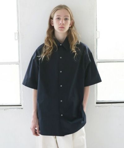 STUDIONICHOLSON スタジオニコルソン.POWDER COTTON OVERSIZED SHORTS SLEEVE SHIRT[SNM-567/DARK NAVY]