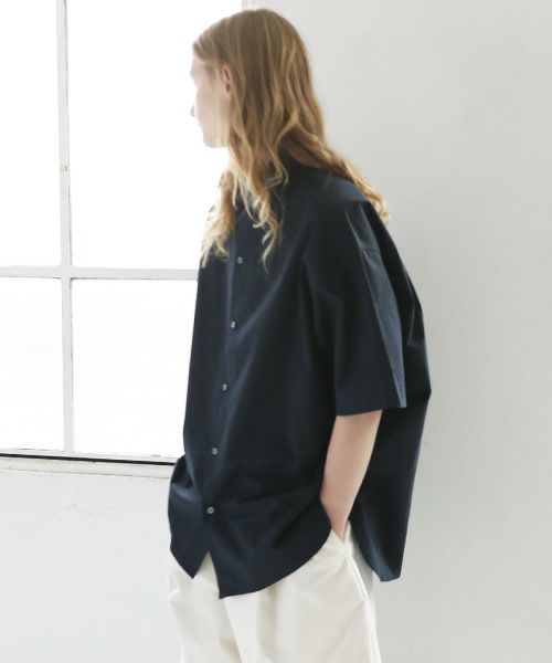 STUDIONICHOLSON スタジオニコルソン.POWDER COTTON OVERSIZED SHORTS SLEEVE SHIRT[SNM-567/DARK NAVY]